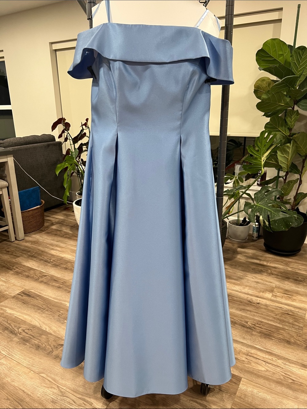 Adrianna Papell Light Blue Off-Shoulder Midi Dress